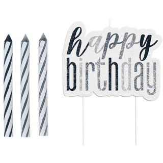 Kerzen Set schwarz & silber Happy Birthday