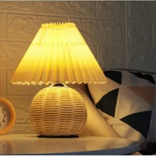 Nordische, Minimalistische Nachttischlampe Aus Rattan Im Antik-stil, Led-tischleuchte, Schreibtischlampe Mit Stoffschirm, Wohnzimmer, Kinderzimmer, Schlafzimmer, Nachtlicht, D10×h28cm