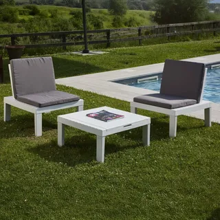 Dmora - Outdoor-Lounge-Set Cervia, Gartenkomposition mit 2 Sitzen mit Rückenlehne und 1 Multifunktionsmodul, Lounge mit Kissen, 100 % Made in Italy, Weiß