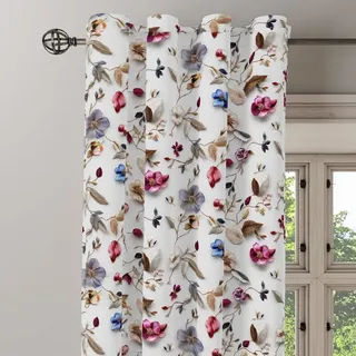 Gardinen Vorhangen Bunte Satin 140x240 cm (BxH) Modell Alpina Lange Kurze Gardine Kräuselband Pflegeleicht Fensterdekoration Blumen Muster