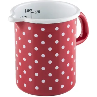 Riess, 0337-077, Küchenmaß Ø 9cm, PÜNKTCHEN ROT, Rot, Emaille, Vol. (rec.): 0,5 Liter, Made in Österreich, LBH: 14,6x10,4x12,1cm, 0,318kg, Deckel, Induktionskocher kompatibel, Gasherd geeignet
