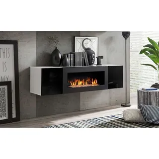 99rooms Lowboard Fli SBK (TV-Kommode, TV-Schrank, Fernsehschrank), mit Kamin, viel Stauraum, stehend, Modern Design, Hochglanzfront, mit Push-to-Open, aus Holzwerkstoff schwarz|weiß