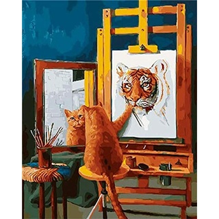 Meecaa Malen nach Zahlen Katze Tiger Spiegel Zeichenset für Erwachsene Anfänger DIY Ölgemälde 40,6 x 50,8 cm (Katze, kein Rahmen)