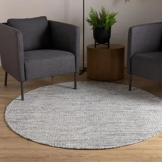 Interiyou handgewebter Baumwollteppich Riga - 240x240 cm Rund Beige/Schwarz - Handwebteppich für Wohnzimmer, Schlafzimmer - 100% Handarbeit Naturfaser Teppich Flachgewebe