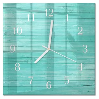 Tulup Glasuhr Wanduhr Küchenuhr Echt-Glas 30x30 cm Modern Dekorativ Geräuschlos Weiße Zeiger - Grüne Bretter - Türkis