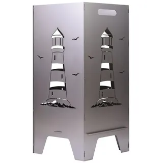 Feuertonnen Bertling Feuerschale XL Feuertonne mit Leuchtturm Motiv Feuerkorb Feuerschale Feuerstelle 80 cm, (Leuchtturm-Motiv) silberfarben