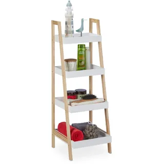Relaxdays Badregal, 4 Fächer, Leiterregal für Badezimmer, MDF & Kiefernholz, offen, HBT: 98,5 x 34,5 x 36 cm,