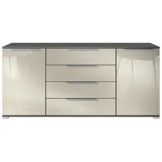Vladon Sideboard Linio V2 (Moderne Kommode, mit 2 Türen & 4 Schubladen), Anthrazit matt/Creme Hochglanz, 166,5 x 75,5 x 35 cm (BxHxT) gelb