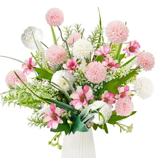 YMIFEEY Kunstblumen wie Echt Künstliche Blumen Frühling Wildblume Blumenstrauß Künstlich Seidenblumen Fake Hortensien Pflanzen Zweige Artificial Flowers für Zimmer Tisch Draußen (Rosa weiß)