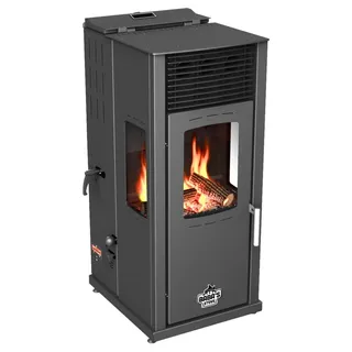 Babas Eco Plus Panorama Hybridofen Pellets und Holz Kombiofen Kaminofen 8 kW Pelletofen ohne Strom Schwarz Holzofen Holz Ofen Kamin - Schwarz