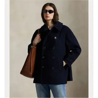 Polo Ralph Lauren für Damen. 211966536001 Marineblauer Melton-Mantel aus Wolle (L), Klassisch