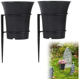 Metall-Friedhofsvasen mit Spikes, 2 Stück Grabvase mit Erdspieß, Metallsockel & Kunststoffvase, Gedenkblumenhalter, Friedhofsdekorationen für Grab, Rasen, Hof, Beerdigung im Freien (XL)