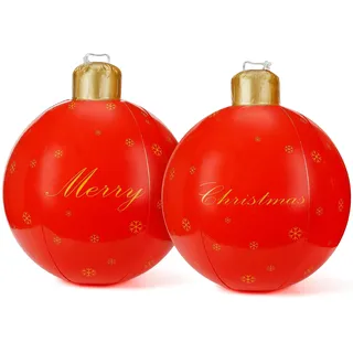 BELLE VOUS (2er Pack Weihnachtskugel Aufblasbar - Aufblasbare Weihnachtskugeln 60 cm - Riesige Rote PVC-Weihnachtskugeln XXL für Draußen, Weihnachtsbaum, Hof, Garten, Rasen & Pool im Freien