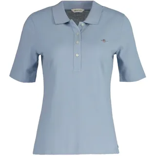 GANT Damen Poloshirt - SLIM SHIELD PIQUE POLO, Halbarm, Knopfleiste, Logo, uni Hellblau M