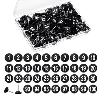 Nummern Stecknadeln,Asudaro 100 Stück Pinnadeln Kunststoff Reißnägel mit Zahl von 1 bis 100 Push- Pin Nummernschilder für Wandbehänge Stahlspitze Korkplatte Reißzwecken für Karten Poster Fotos Schwarz
