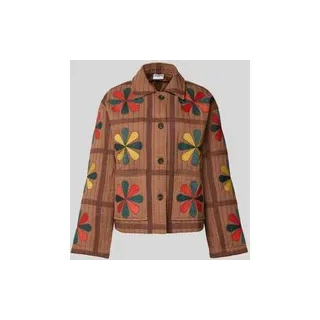Hemdjacke im Patchwork-Look mit Umlegekragen, Mittelbraun, S
