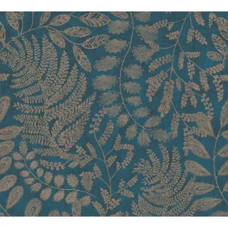 A.S. Création Vliestapete mit floralem Muster 0,53 x 10,05 m 388304 Blau/Gold/Türkis
