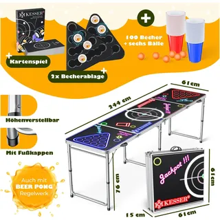 Kesser KESSER® Bier Pong Tisch Set mit Kartenspiel Trinkspiel inkl. 100 Becher 6 Bälle