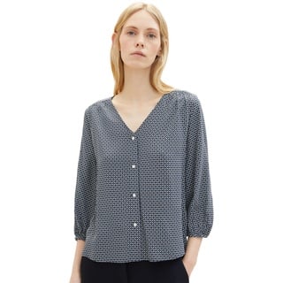 Tom Tailor Damen Bluse PRINTED V-NECK 3/4 Relaxed Fit Blau Geometrical Design 32365 44
