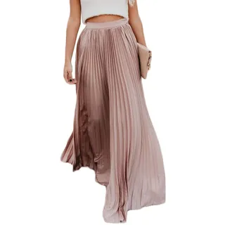 Faltenrock Damen Maxi Lang Swing Gefalteter A-Linie Plisseerock Elegant Unterrock Rock Vintage Sommer Röcke, Rosa - L