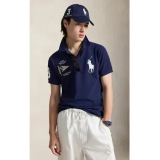 Polo Ralph Lauren für Herren. 710B21921001 Poloshirt mit Big Pony Custom Slim Fit navy (S), Lässig, Baumwolle, Kurzarm, Marine