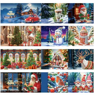 Sumshy 12er Set DIY Diamond Painting Grußkarten Set Ostern, Christmas Diamond Painting Greeting Cards Osternkarten for Kinder & Erwachsene (Weihnachten-12er Set F)