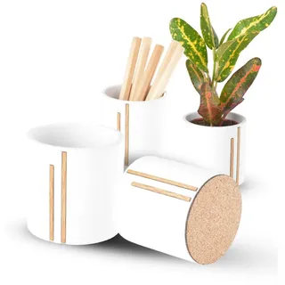 Bannik Blumentopf aus Beton und Holz, Handgefertigter Pflanztopf oder Stifthalter (1 St., D6,5x6,5cm), Runde Form, glatte Haptik, ideal für kleine Pflanzen weiß