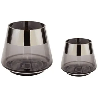 Fink Teelichthalter JONA - 2er Set Teelichthalter aus Glas in Grau/Silber - Windlichter (2er Set, 1 St., 2 Stück), Kerzenhalter - Teelicht - Kerzenlicht - Geschenkeset - Dekoration grau