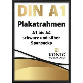 Dreifke Plakatrahmen DIN A1 | 25mm Alu Profil, eckig | schwarz | inkl. entspiegelter Schutzscheibe | Bilderrahmen Klapprahmen Wechselrahmen Posterrahmen Rahmen