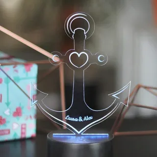 Personalisierte LED-Leuchte Anker mit Namen | Deko-Licht personalisiert LED-Anker mit 7 Farben - 19 cm | Geschenk-Idee Partner Paar Pärchen | Wohnzimmer Dekoration