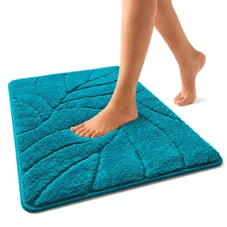 Floordirekt Badteppich - extra flauschig & schnelltrocknend - Badezimmerteppich mit rutschhemmender Rückseite - Badematte Duschvorleger (Maris) (Türkis, 40 x 60 cm)