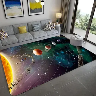Weltraum-Teppich für Jungen Zimmer, Universum Planet große Fläche Teppich für Jungen Mädchen Schlafzimmer, Outer Space Planet Teppich Galaxy Planet Nebula Erde,L-160x230cm(63x91inch)