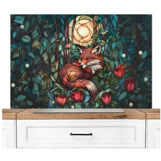 KitchenYeah Küchenrückwand Fuchs - Mosaik - Wald - Mond, (1-tlg), Spritzschutz Herd Wand, Küchen Deko, 120x80 cm 120 cm x 80 cm