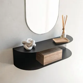 MILUKA Konsolentisch Schmal Schwarz aus Metall 60 cm, mit 2 Ebenen