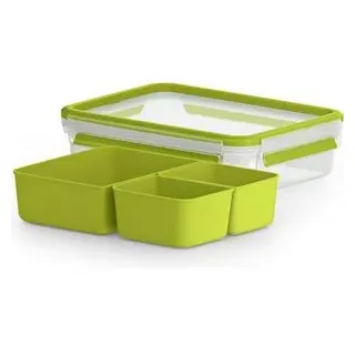 Emsa Lunchbox Clip und Go 518100, Kunststoff, Snackbox, auslaufsicher, mit 3 Einsätzen, 1,2 l