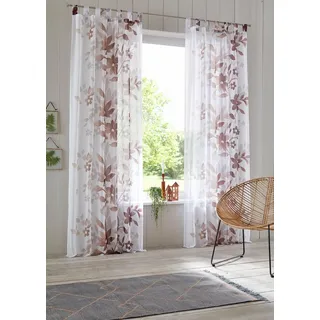 Home affaire Gardine Ina, Schlaufen (2 St), transparent, Voile, 2-er Set, einseitig floral bedruckt, Voile, Blumen braun 144 cm x 145 cm