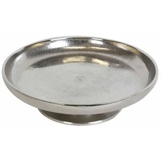 Casa Moro Dekotablett Silber Tablett Livorno M mit Fuß Ø 26cm rund mit Raw Optik Obstteller (Dekotablett Tortenplatte Serviertablett aus Aluminium handgegossen), Kunsthandwerk silberfarben