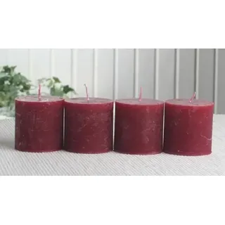 SET: 4x Rustik-Stumpenkerze, 5 x 5 cm Ø, rubinrot-bordeaux