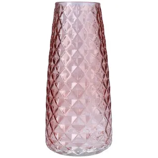 INNA-Glas Dekovase Blumenvase AMALFRIED mit Rautenmuster, Altrosa, 21cm, Ø10cm rosa