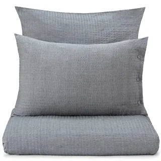 URBANARA Seersucker-Bettwäsche Ansei 80x80 cm - 100% Baumwolle, Schlichte Bettwäsche, Stoffüberzogene Knöpfe, Kopfkissenbezug Kissenbezug - Grau