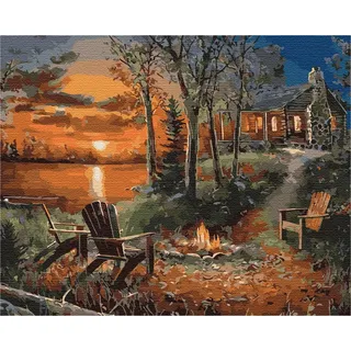 Artnapi Malen nach Zahlen Erwachsene mit Rahmen | DIY Handgemalt | Haus tief im Wald | Kit für Anfänger und Erwachsene | Set inklusive Acrylfarben & Pinsel | 40x50cm Leinwand | Ideal als Geschenk