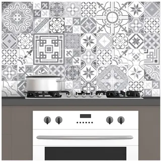 Ambiance Sticker Selbstklebende Wandtattoo Aufkleber, Wanddekoration, Fliesenaufkleber für Badezimmer und Küche Design Vintage Nuance de Gris - 60 Stück Aufkleber 10 x 10 cm