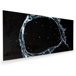 Primedeco Glasbild Wandbild Runder Wasser Splash mit Aufhängung, Wasser 110 cm x 55 cm