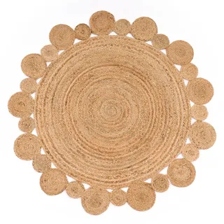 KADIMA DESIGN Jute Teppich Boho wendbar schmutzabweisend Natur Rund 80D | 100% Jute, Rücken aus Jute | Florhöhe: 5 mm | pflegeleicht