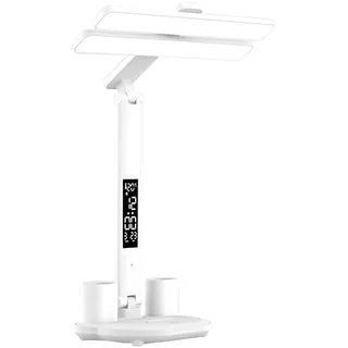 Baoblaze Schreibtischlampe LED Dimmbar mit Ladefunktion Uhr, LED Tischlampe Akku USB Aufladbar, Augenfreundliche Nachttischlampe, Flexible Leselampen mit 3-Modus-Nachtlicht für Leser, Stil B