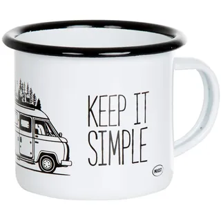 MUGSY | Emaille Tasse mit Camping Bus Motiv & KEEP IT SIMPLE Schriftzug, Geschenkidee, leicht & robust | 300 ml