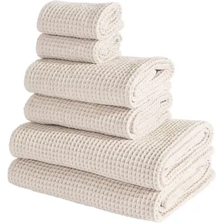 LeGer Home by Lena Gercke Handtuch Set Tabina, Duschtücher, Handtücher, Gästetücher, Premium 500 gr/m2, Waffelpiqué (Set, 6-St), Premium Handtücher, 100% Baumwolle, weich, 5 Jahre Garantie beige