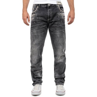 Cipo & Baxx Regular-fit-Jeans Casual Hose BA-CD719 mit Lässiger Stonewashed Waschung schwarz 40