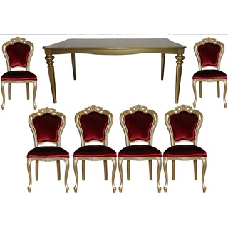 Casa Padrino Barock Luxus Esszimmer Set Bordeaux/Gold - Esstisch + 6 Stühle - Möbel Antik Stil - Luxus Qualität - Limited Edition