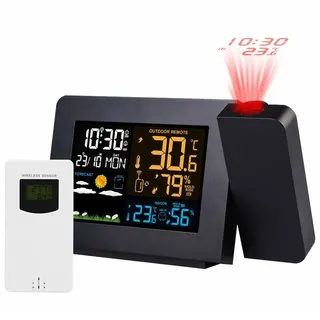 ExoticaBlend Projektionswecker Digitaler Wecker mit Projektion Wetterstation Wecker Projektionsuhr mit Außensensor zeigt Innen- und Außentemperatur